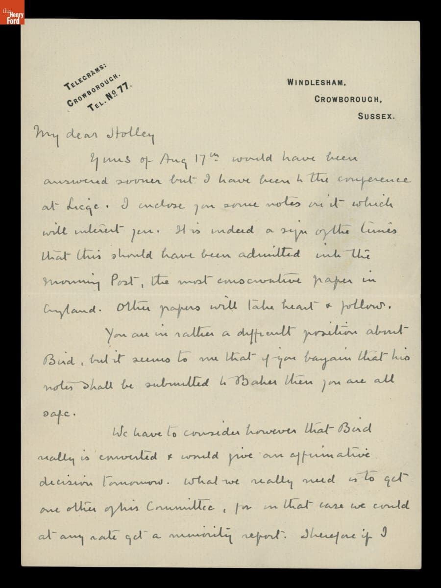 Letter from Arthur Conan Doyle to George M. Holley, September 5, 1923