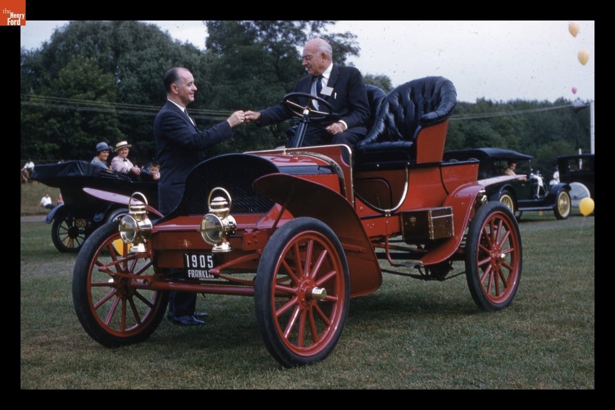 Presentation of 1905 Franklin Runabout to Henry Ford Museum at Old Car Festival in Greenfield Village, September 1960