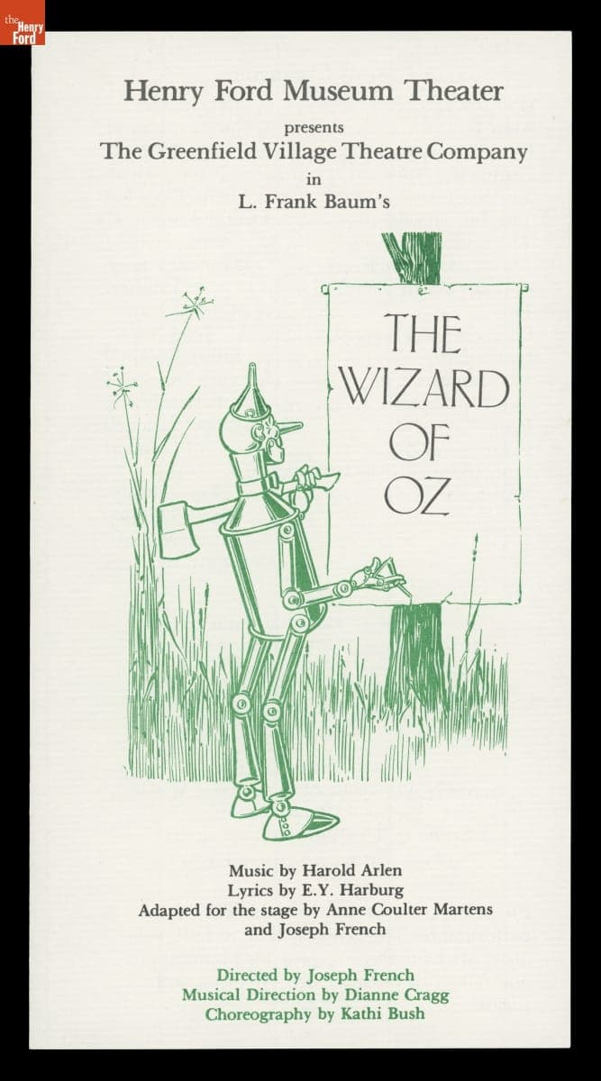 Program for Performance of "The Wizard of Oz" by the Greenfield Village Theatre Company, December 1983
