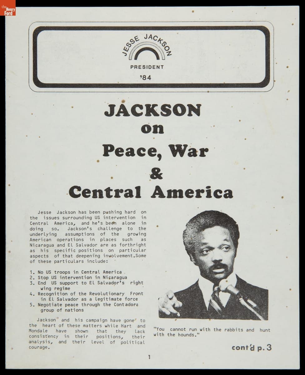 "Jesse Jackson President '84: Jackson on Peace, War, & Central America," May 8, 1984