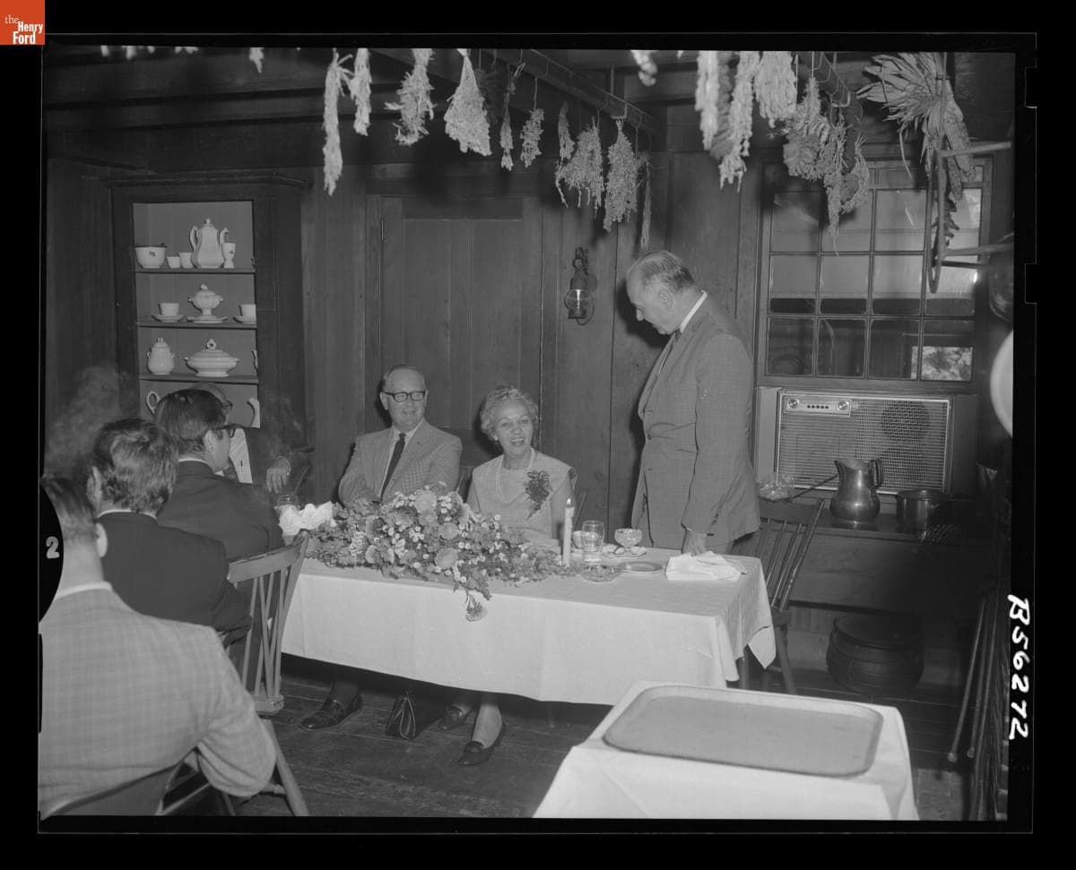 Donald Shelley Presenting a Gift to Yvonne Prieur at Her Retirment Luncheon, August 31, 1970