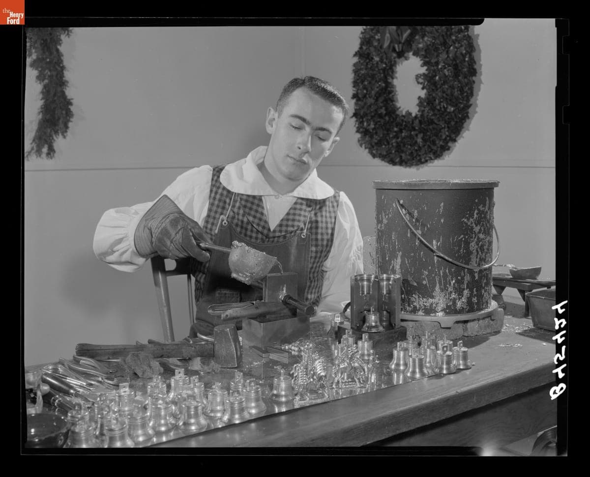 Chris Ferguson, Village Pewterer, Casts a Toy Soldier during "Crafts for Christmas" Exhibit, December 1966