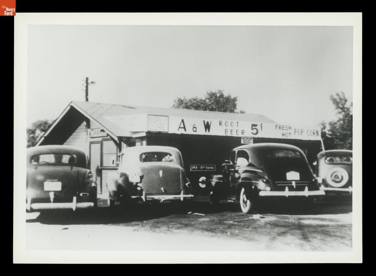 Cars Parked Outside A&W Root Beer Stand, circa 1950