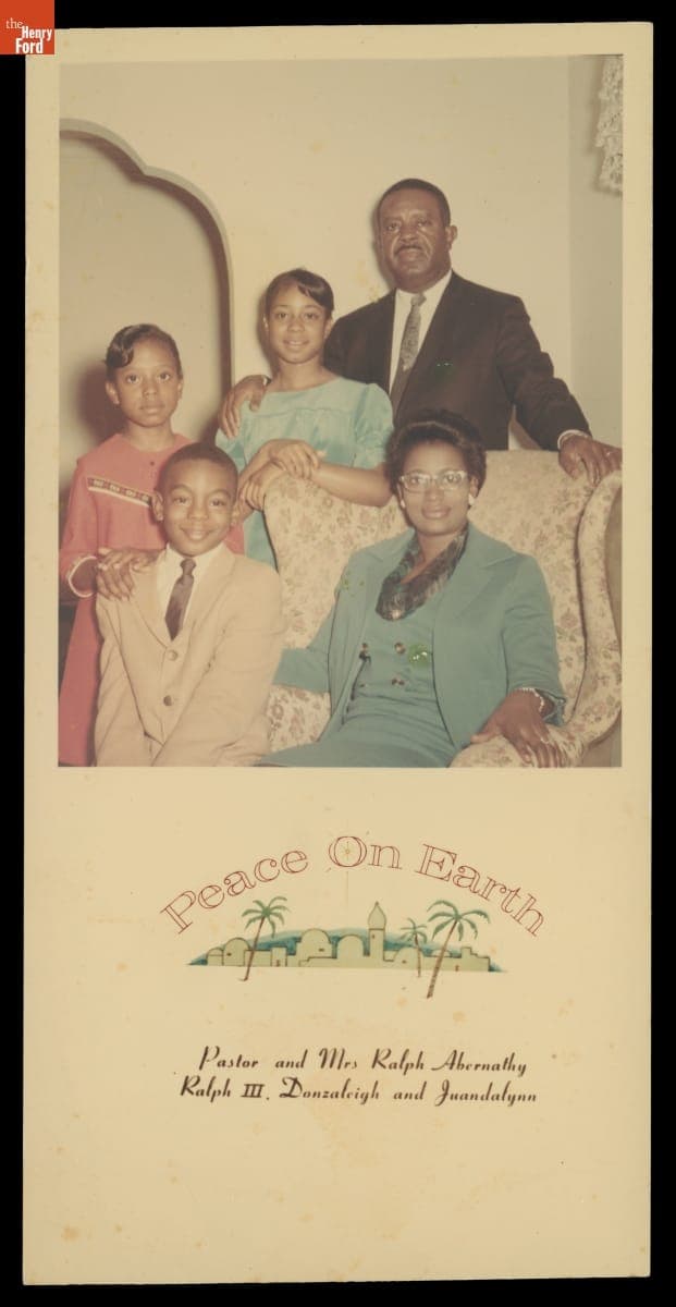 Christmas Card with Family Photo Showing Rev. Ralph and Juanita Jones Abernathy and their Children in the late 1960s