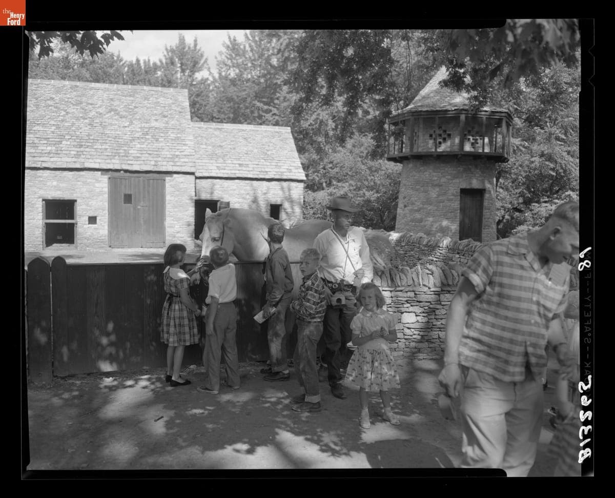 Visitors Greet Village Horse Hal at Cotswold Stable, August 24, 1956