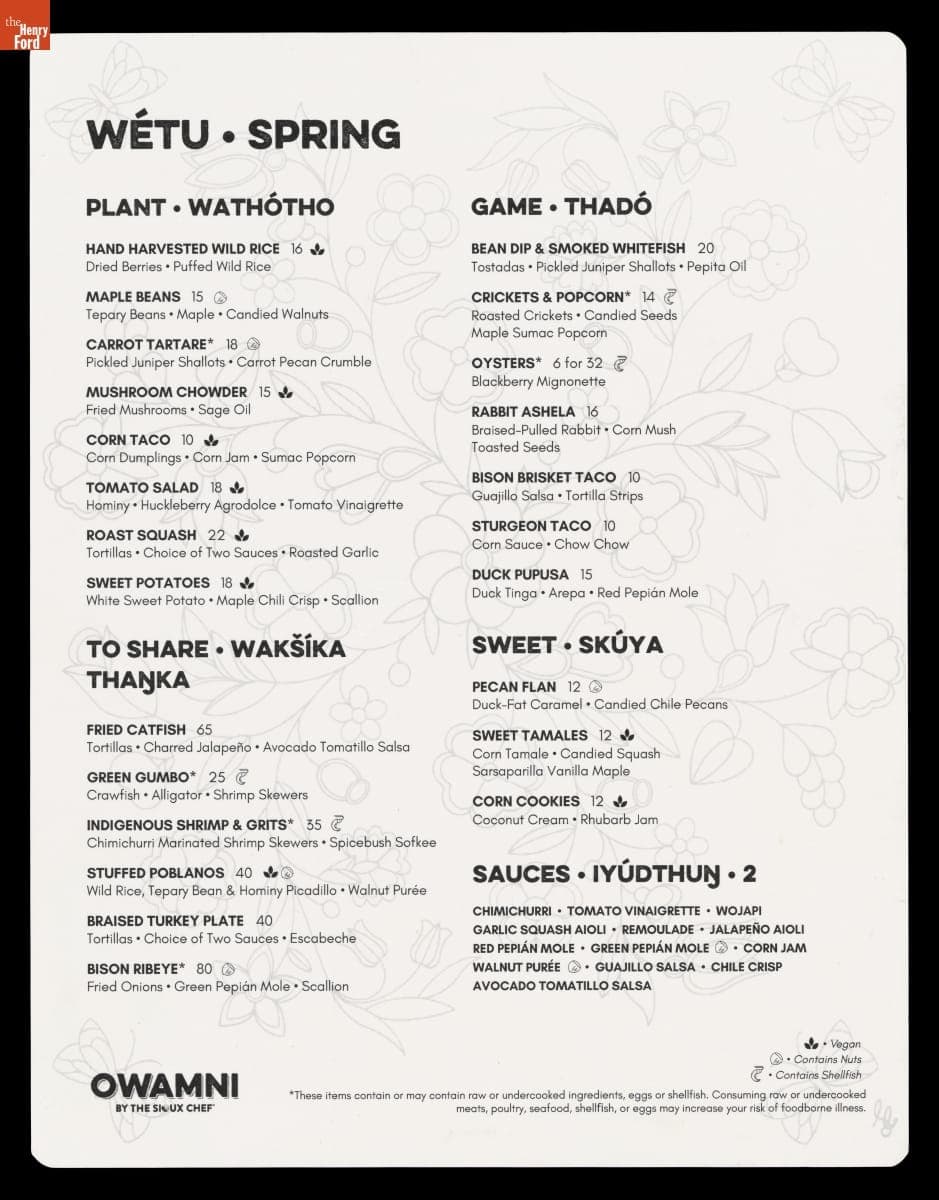 "Wetu-Spring," Owamni Restaurant Menu, 2025