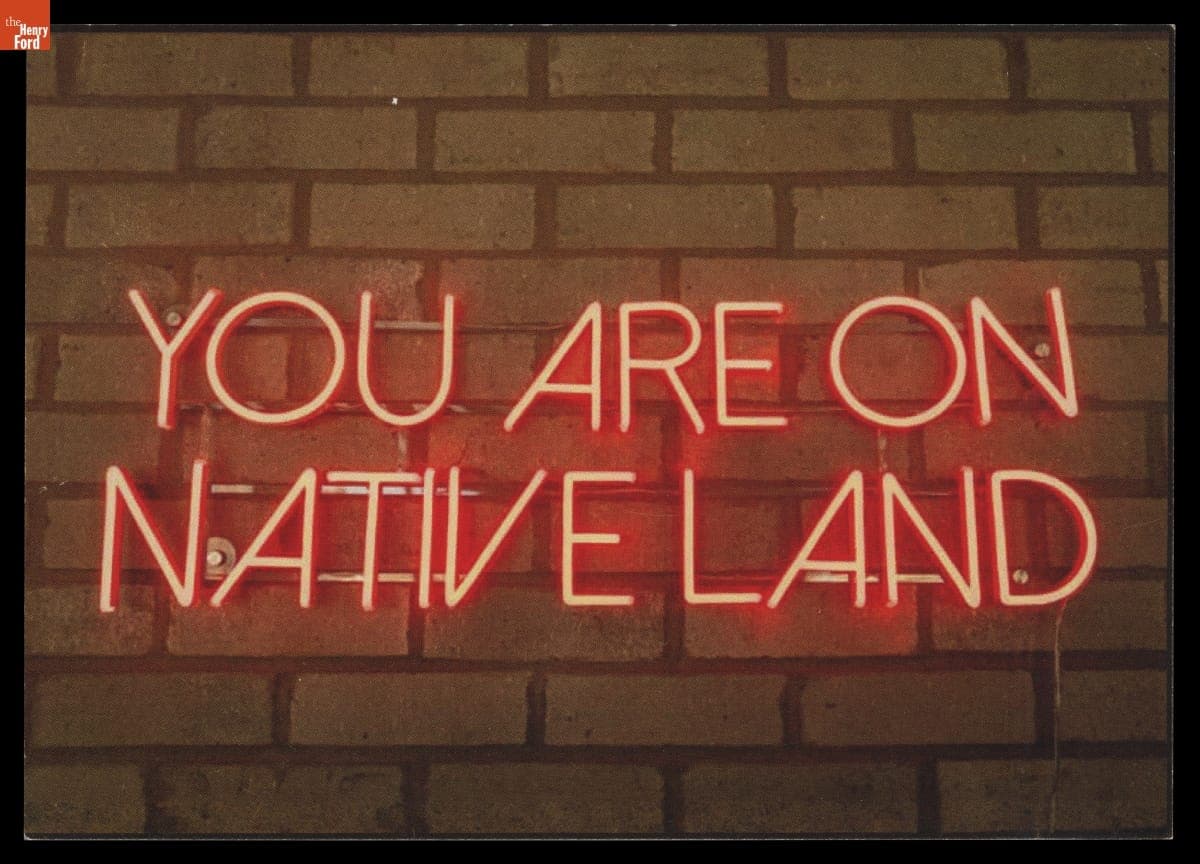 "You Are on Native Land," Postcard Advertising Owamni Restaurant, 2025