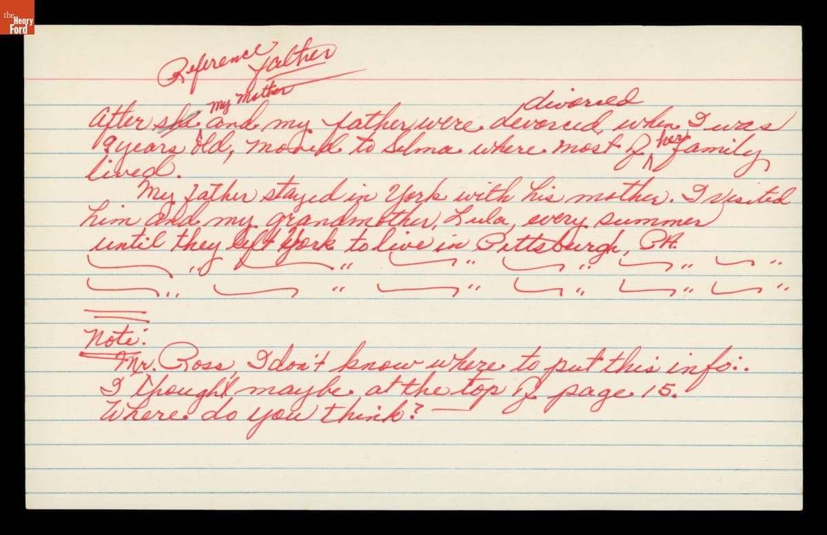 Handwritten Notes for "The House by the Side of the Road"
