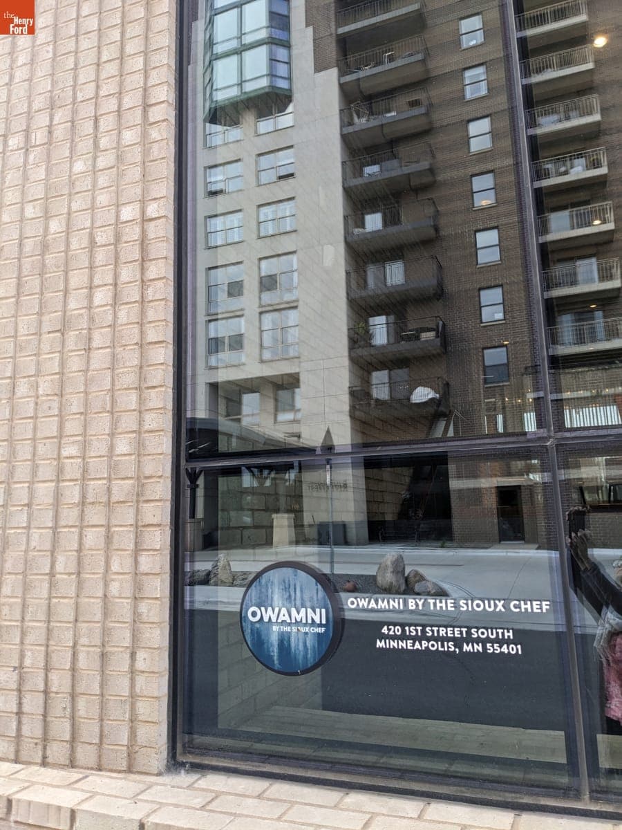 Sign for "Owamni by the Sioux Chef" Restaurant, Minneapolis, Minnesota, June 6, 2025