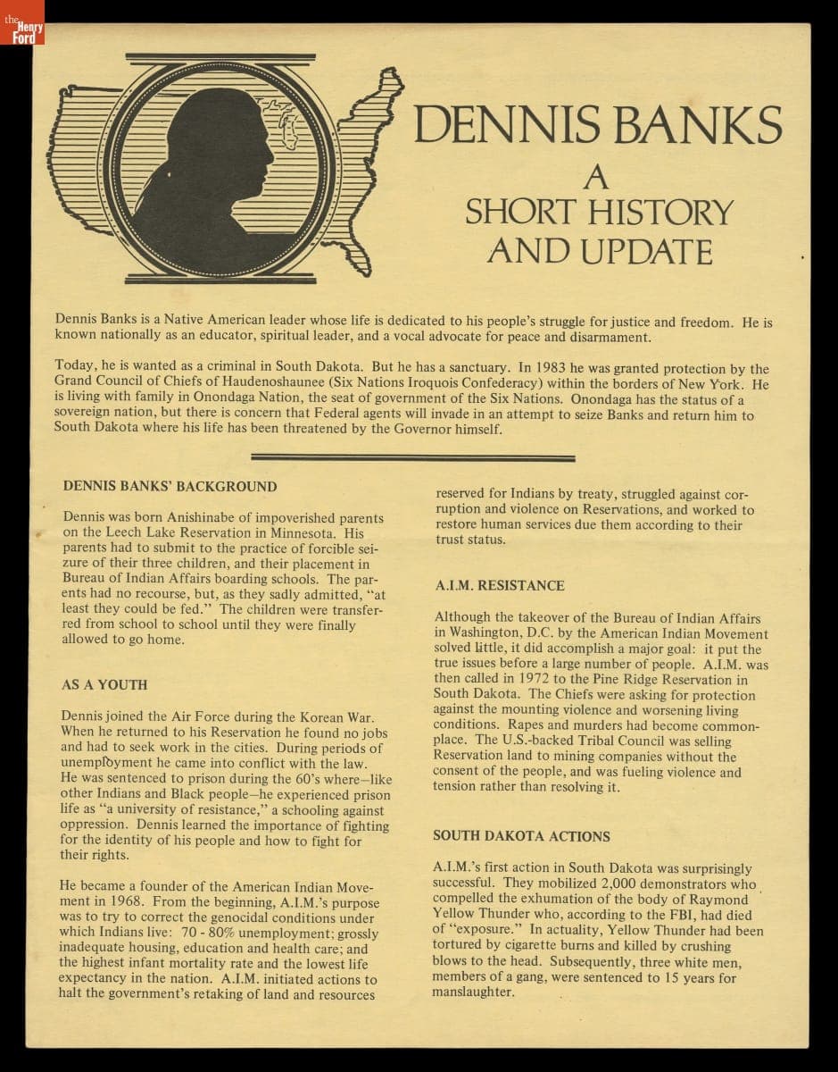 "Dennis Banks: A Short History and Update," circa 1983