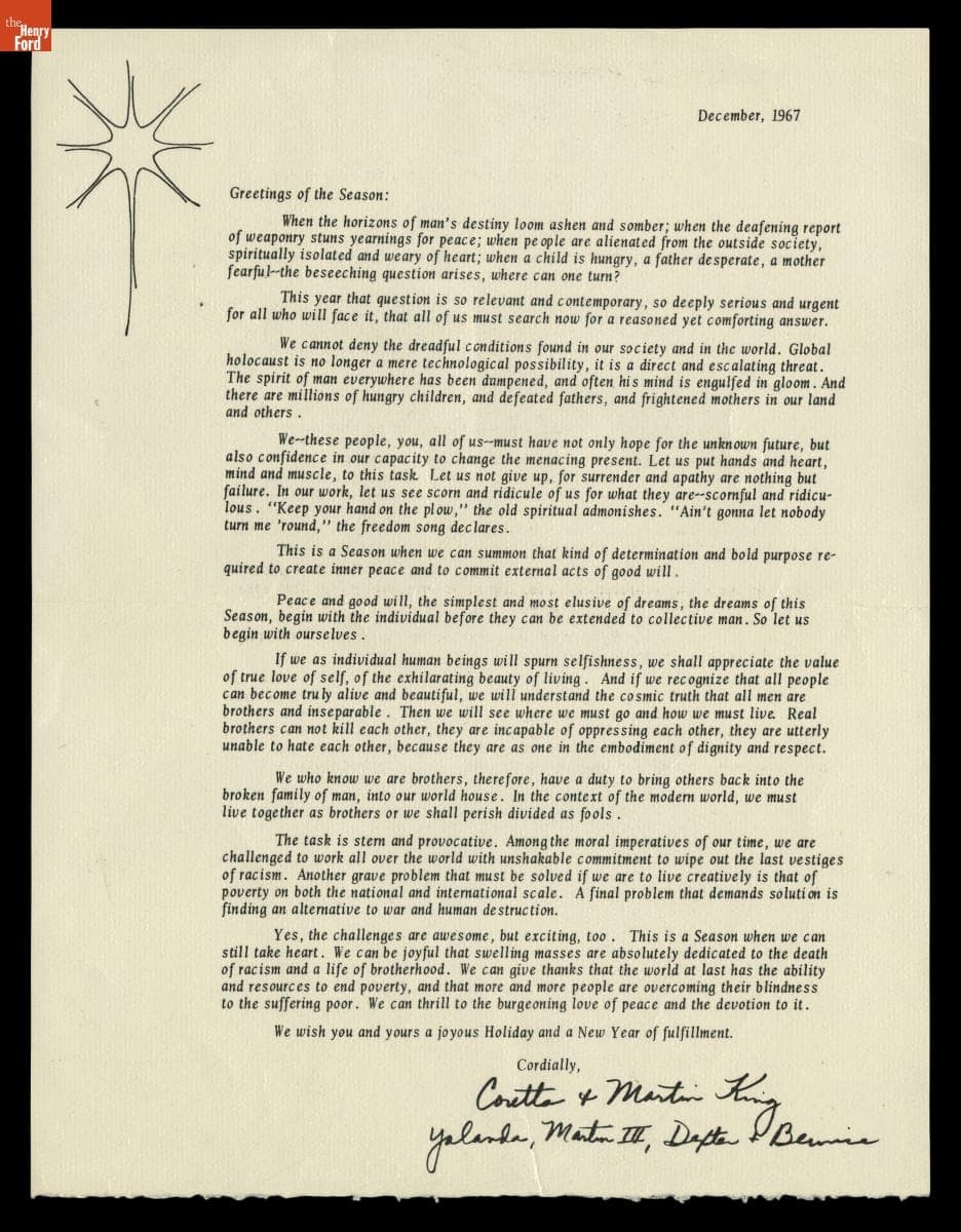 Christmas Letter Sent by Coretta Scott King and Martin Luther King Jr., December 1967