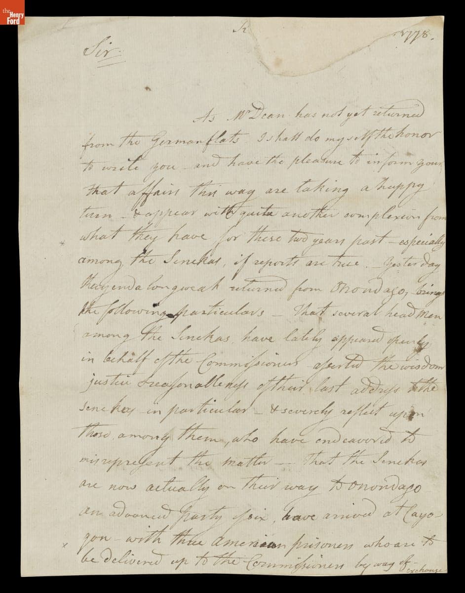 Letter from Samuel Kirkland to Major General Philip John Schuyler, 1778