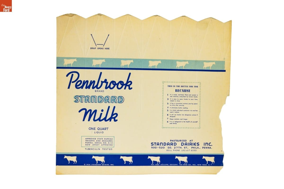 Pennbrook Milk Carton, circa 1936