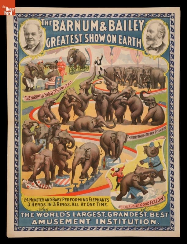 Circus Poster, Barnum and Bailey Circus Presents "24 Monster and Baby Performing Elephants," 1896