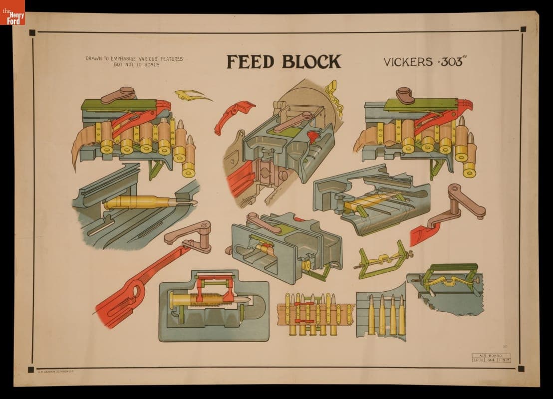 Cutaway Illustration, Vickers .303" Machine Gun Feed Block, circa 1917