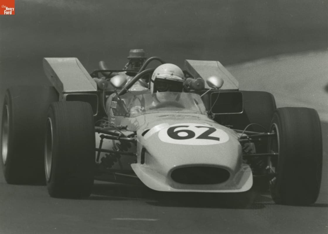 George Follmer in Number 62 Race Car on the Speedway, Indianapolis, Indiana, May 30, 1969