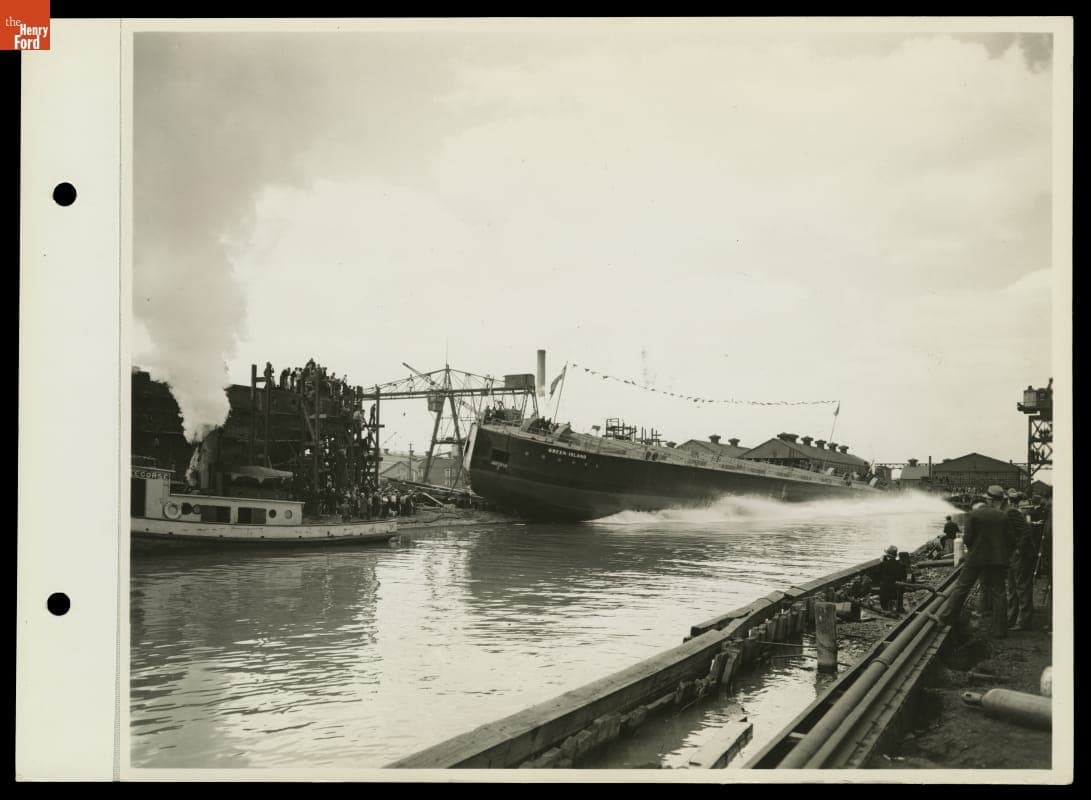 Launching Ford Motor Company Ship "Green Island" at Great Lakes Engineering Works, Ecorse, Michigan, 1937