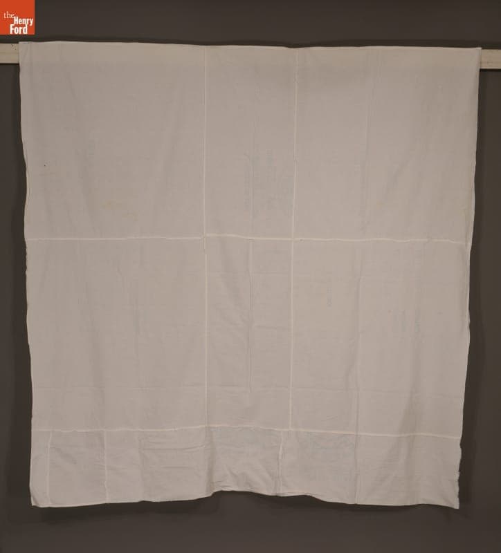 Bedsheet Pieced Together from Commercial Sugar Sacks by Susana Allen Hunter, 1950-1970