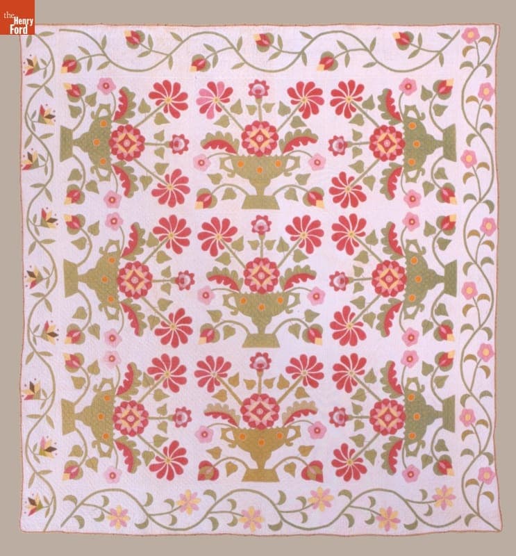 Harrison Rose Floral Urn Quilt by Susan McCord, circa 1860