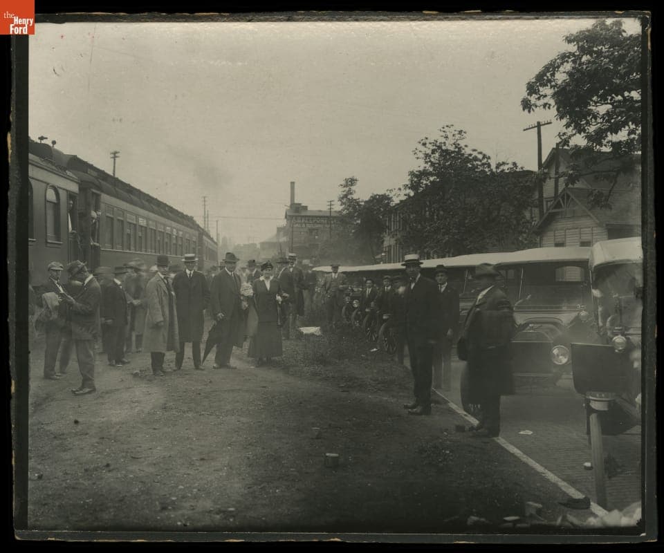 Henry Ford Arriving by Train in Mount Clemens, Michigan for the Chicago Tribune Libel Suit, 1919