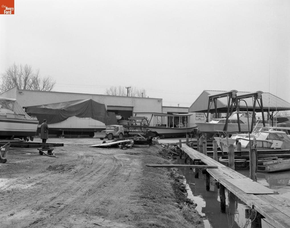 Reconstruction of Suwanee Steamboat Hull in Gibraltar, Michigan after Flood Damage, 1970