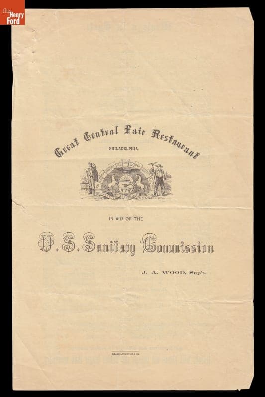 Menu, "Great Central Fair Restaurant, Philadelphia, in Aid of the U.S. Sanitary Commission," June 1864