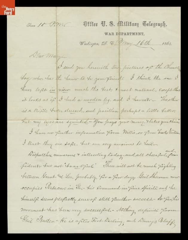Letter from Albert B. Chandler to Marilla Stedman, May 16, 1864