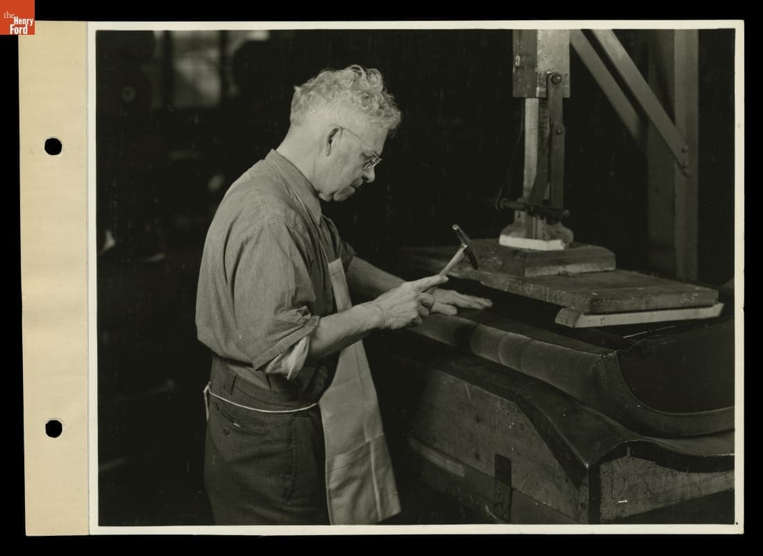 Upholstering Automobile Seat Cushion at Briggs Manufacturing Company, 1936