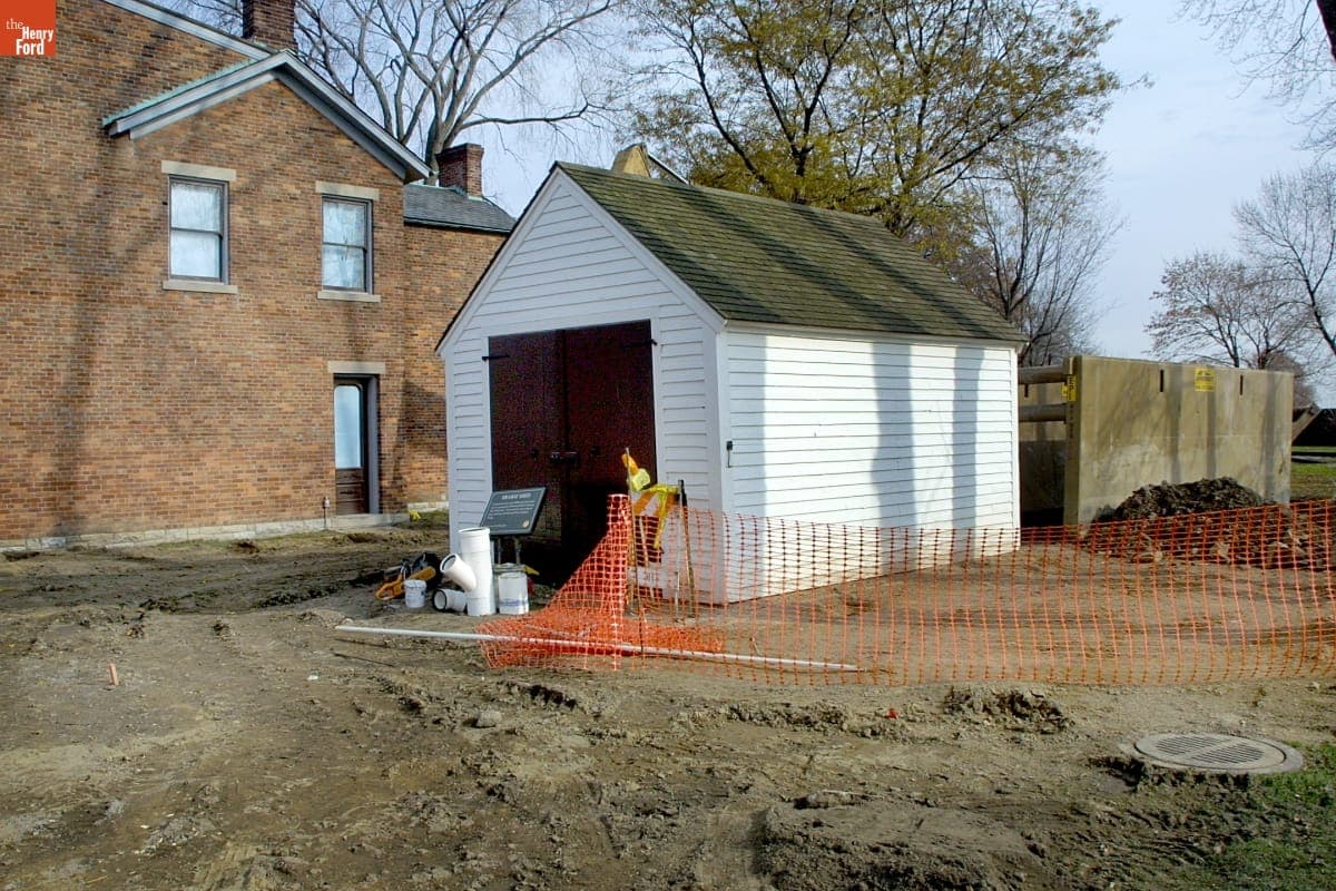 Hearse Shed at Relocation Site during the Greenfield Village Restoration Project, November 2002