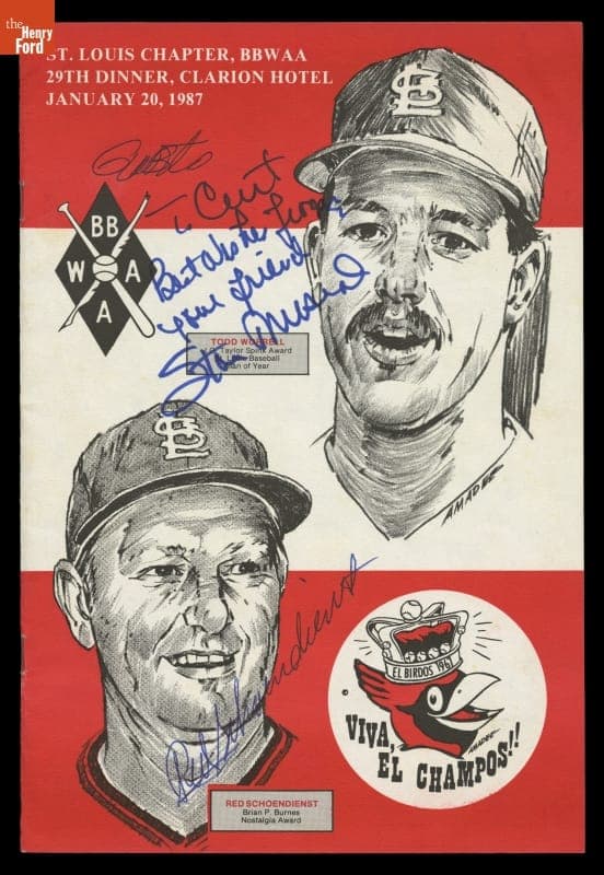 Curt Flood's Program for St. Louis Baseball Writers Association of America Awards Dinner, 1987