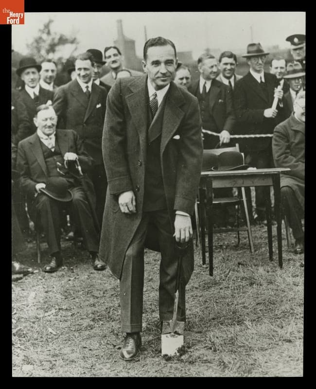 Edsel Ford at Ground Breaking for New Ford Plant in Dagenham, England, May 16, 1929