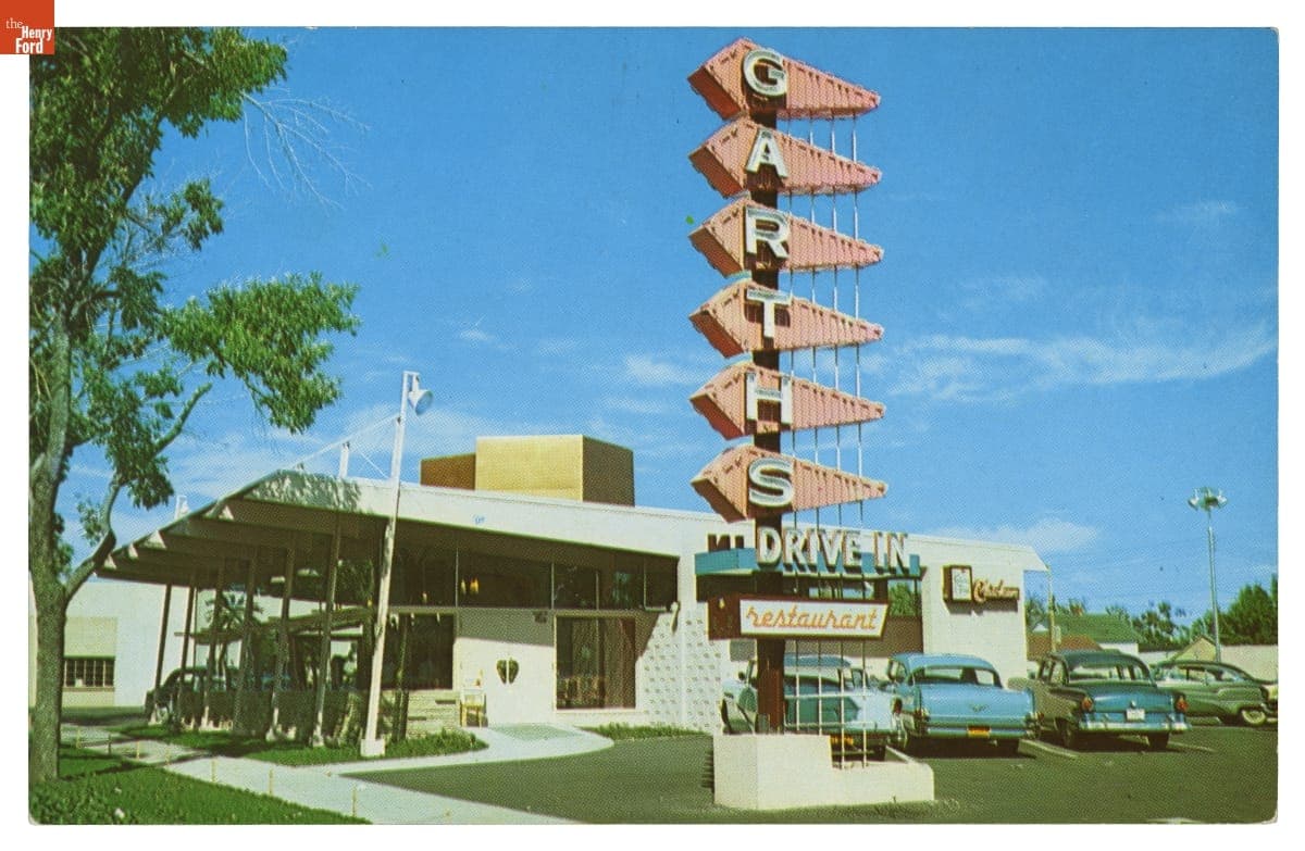 View of Garth's Drive-In Restaurant, Colorado Springs, Colorado, circa 1958