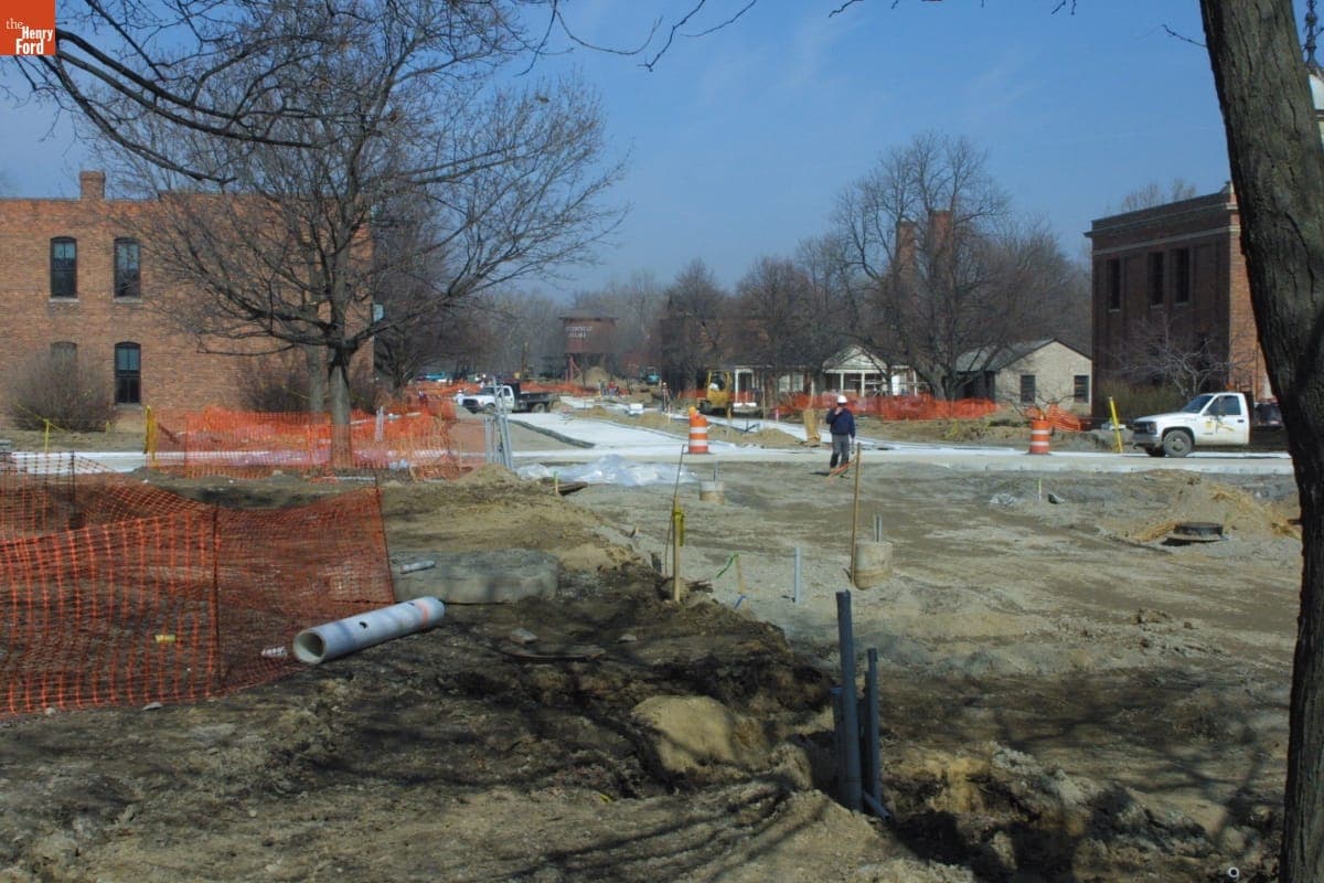 Main Street and Washington Boulevard Intersection Paving during the Greenfield Village Restoration Project, March 2003