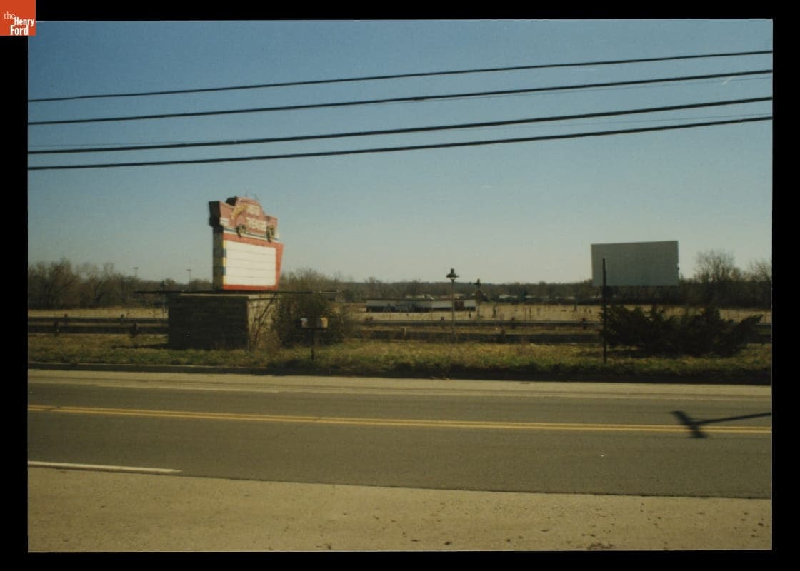 Douglas Drive-In Theatre Sign and Movie Screen in Original Location, Kalamazoo, Michigan, 1987