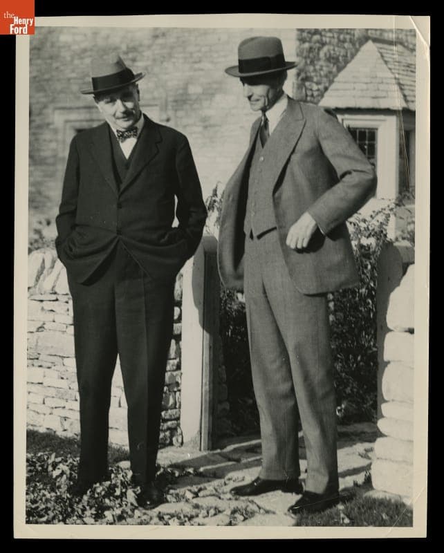 Henry Ford and H. G. Wells at Cotswold Cottage in Greenfield Village, 1931