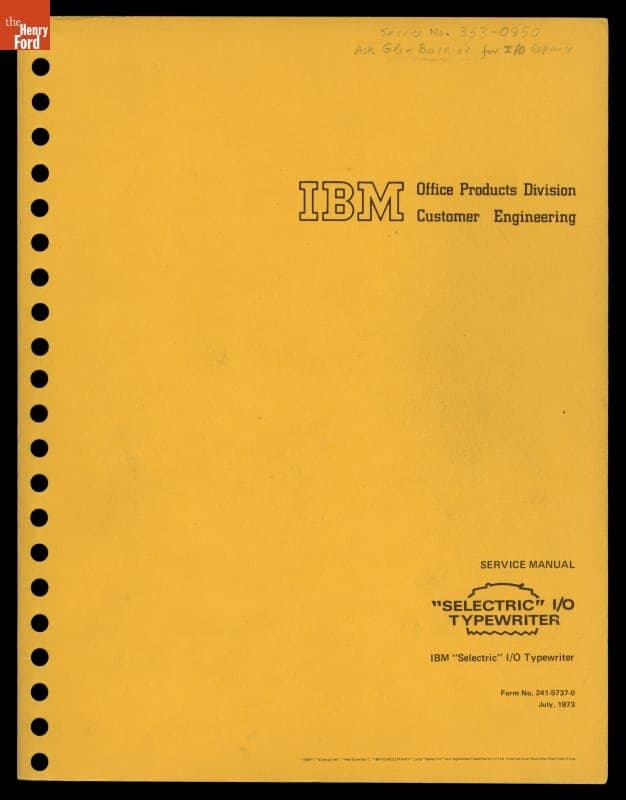 Service Manual for IBM "Selectric" I/O Typewriter, 1973