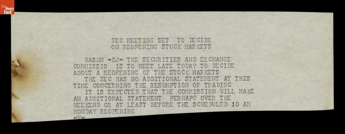 Teletype Message with Wire Service News Coverage of John F. Kennedy Assassination, November 22, 1963