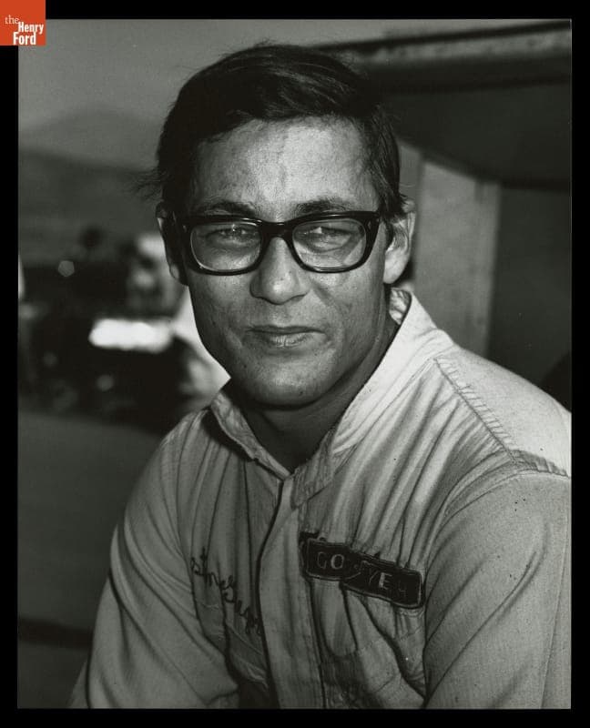 Driver Masten Gregory at the Los Angeles Times Grand Prix Race, October 1966