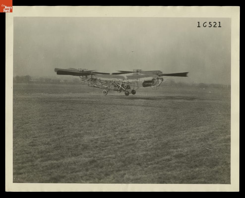 Georges de Bothezat in His Helicopter at McCook Field, Dayton, Ohio, 1923-1924