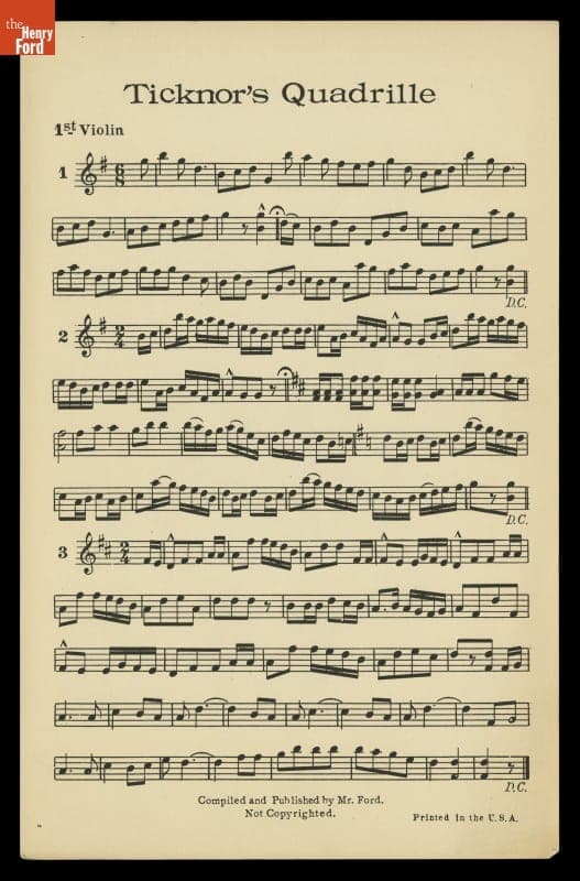 "Ticknor's Quadrille," Published by Henry Ford, 1925-1926