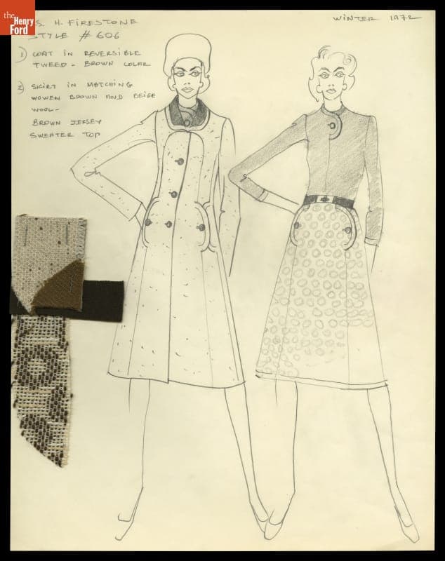 Fashion Design Proposal from Bob Bugnand for Elizabeth Parke Firestone, 1972