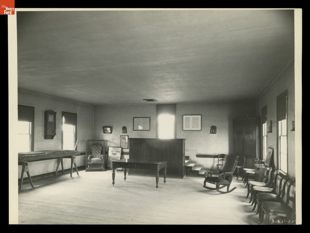 Interior of Logan County Courthouse in Greenfield Village, March 1935
