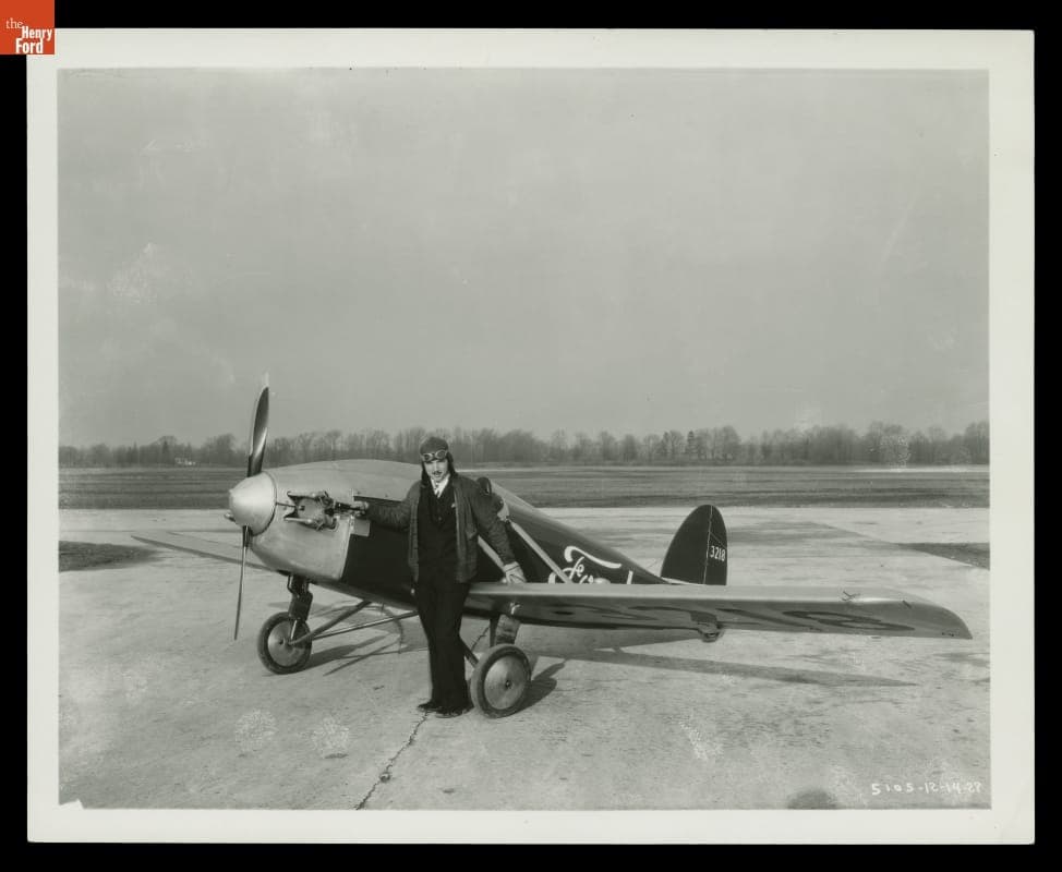 Harry Brooks with Ford Flivver Airplane #3 at Ford Airport, December 1927