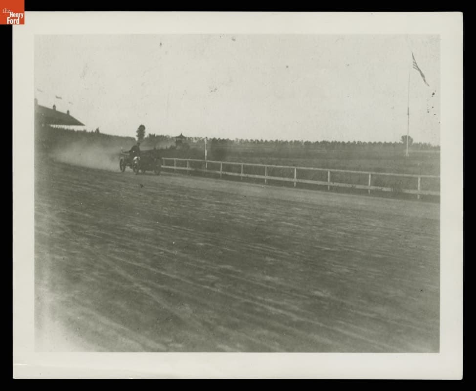 Henry Ford and Ed (Spider) Huff Driving the Ford Sweepstakes Racer at Grosse Pointe, Michigan, October 10, 1901