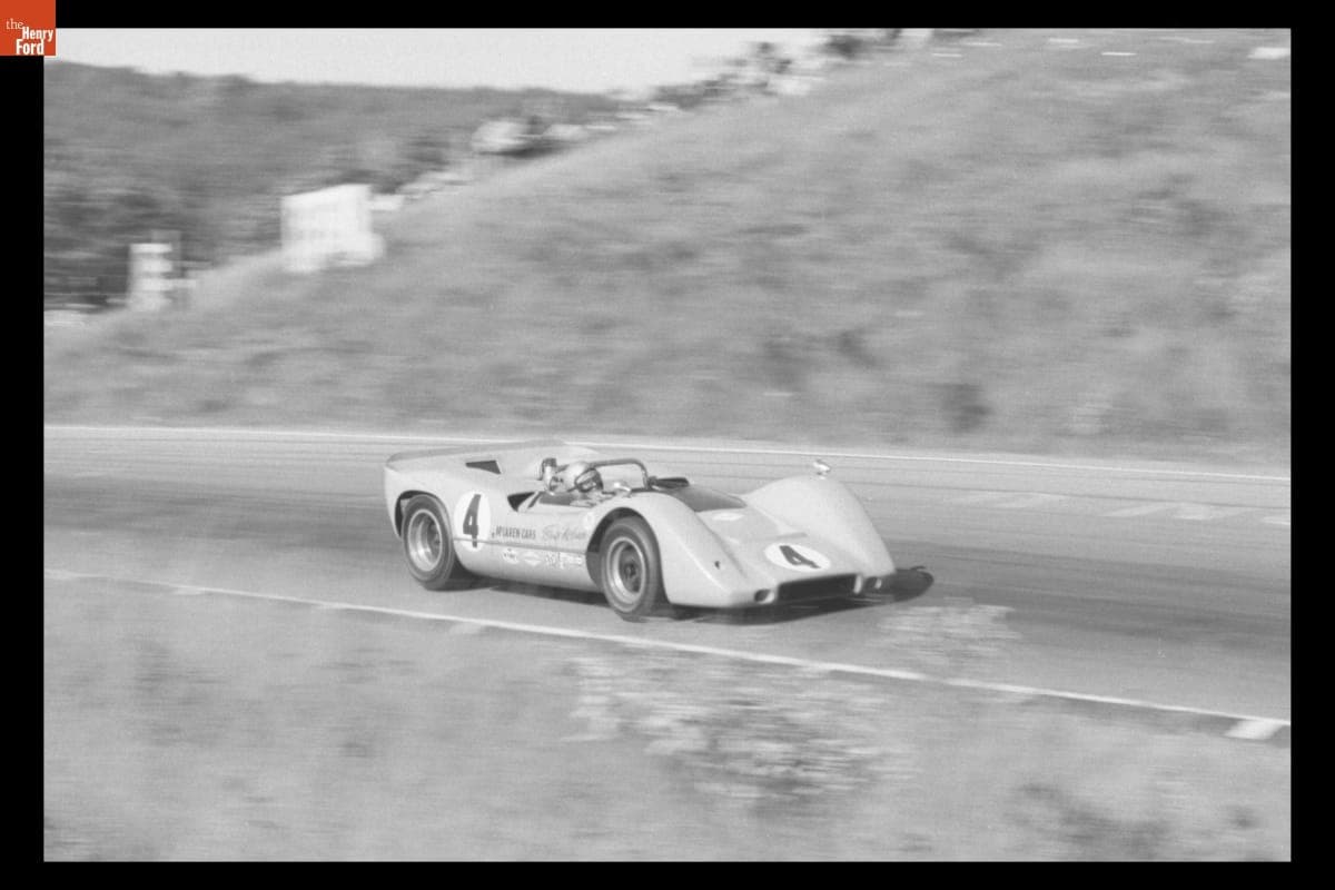Bruce McLaren Driving McLaren M6A at Player's 200 Race, Mosport Park, Canada, September 1967
