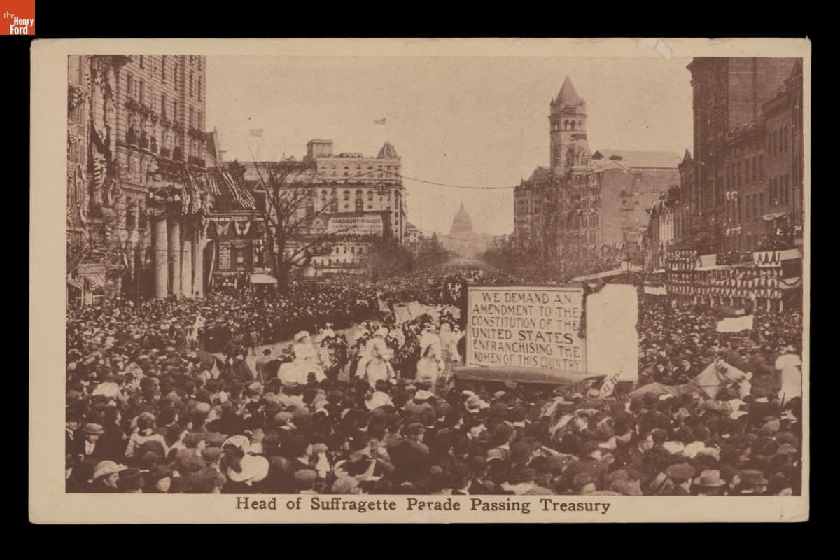 "Head of Suffragette Parade Passing Treasury," Washington, D.C., 1913