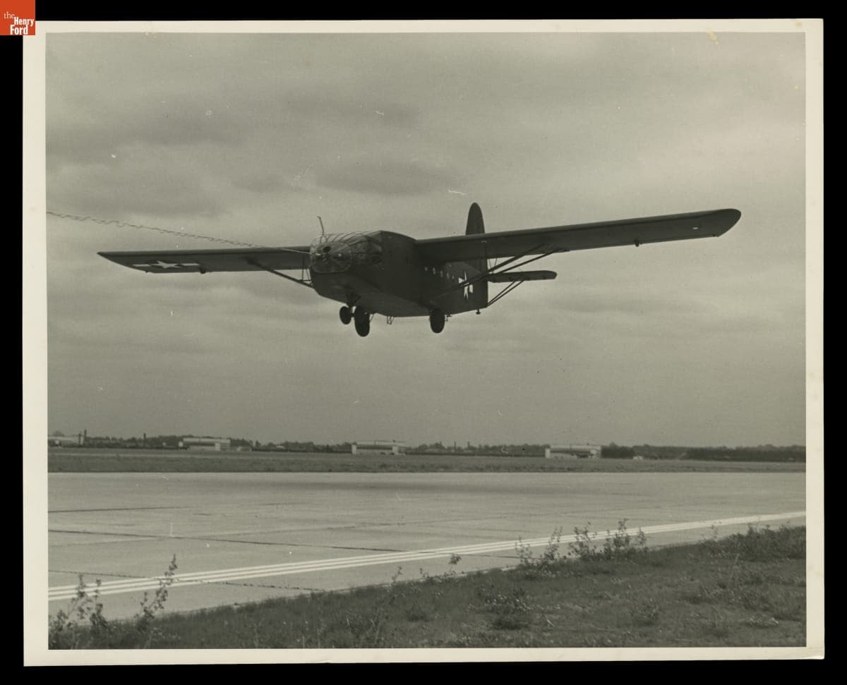 Glider Taking off from Ford Motor Company Willow Run Bomber Plant Airport, June 1944