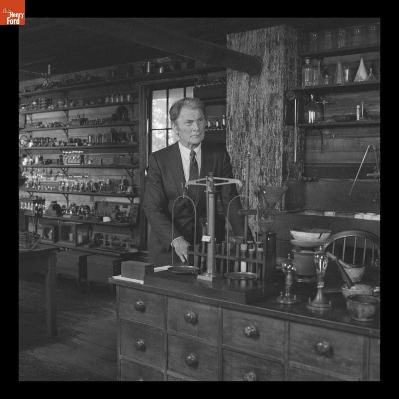 Jack Palance in Menlo Park Laboratory While Filming in Greenfield Village, 1984