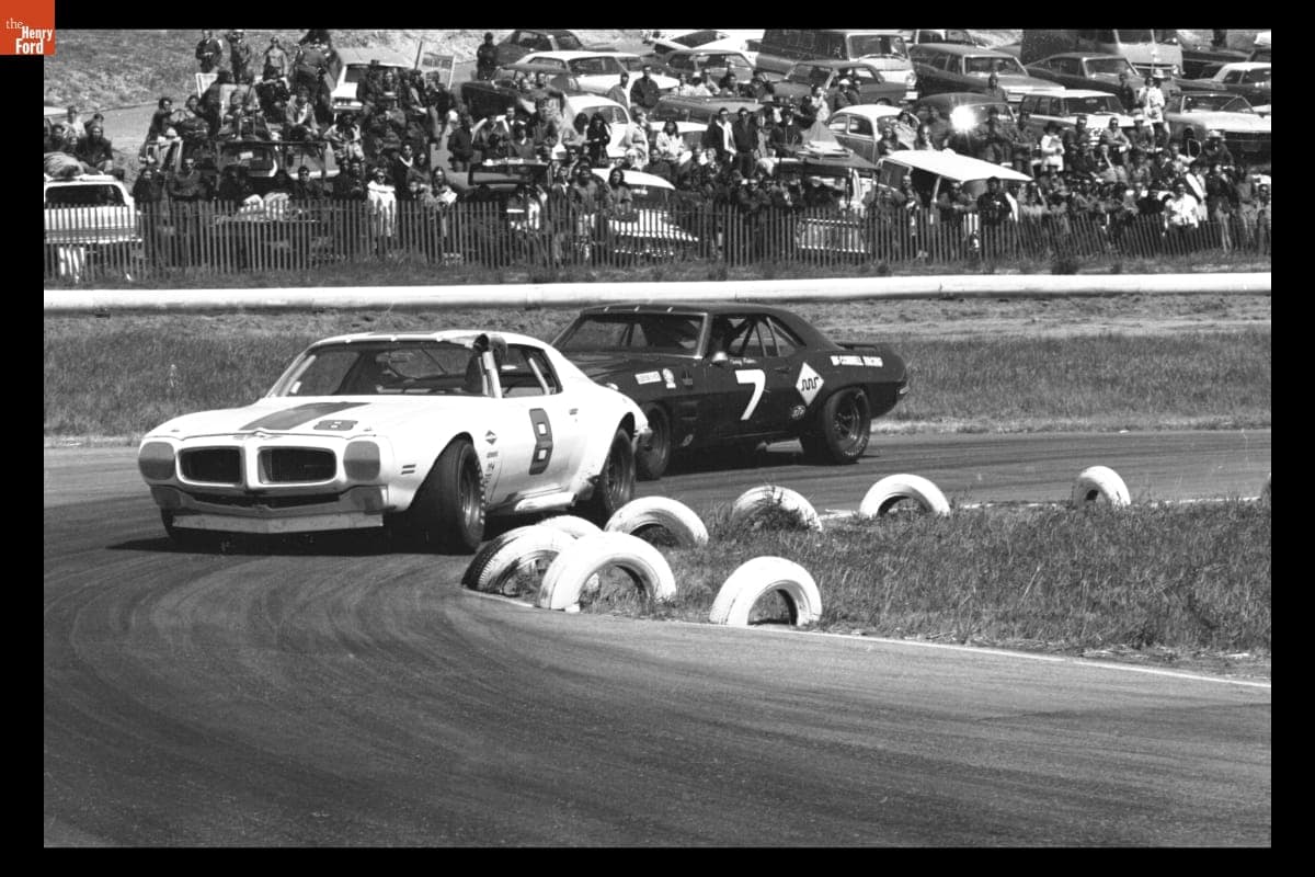 Jerry Titus Driving a Pontiac Firebird in Trans-Am Race at Laguna Seca Raceway, April 1970