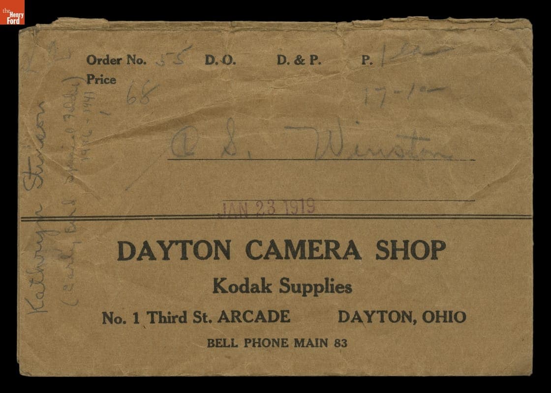 Dayton Camera Shop Photo Envelope, January 23, 1919